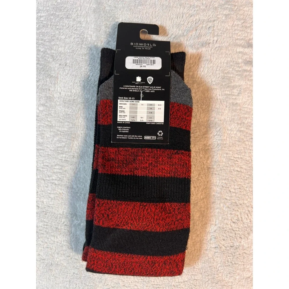 NEW Freddy Krueger Crew Socks, Horror Movie, Nightmare on Elm‎ Street (10-13)